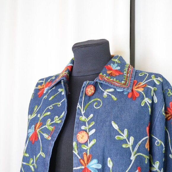 Vintage Embroidered Denim Chore Jacket Sz S - Picture 5 of 9